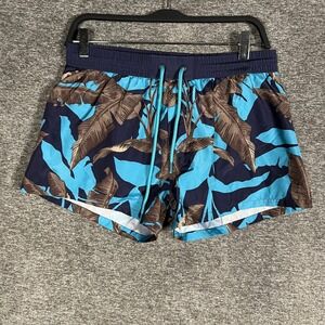 Diesel Beachwear Swim Trunks Shorts Blue Brown Palm Print Womens‎ Size M Lined